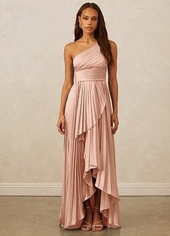 Christian Siriano Bridal for Azazie 1008 Robes de demoiselle d'honneur Robe Trapèze en Satin extensible Ue épaule Or Rose image8
