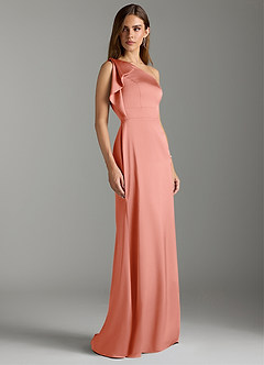 Azazie Rinna Bridesmaid Dresses Coral Mermaid Ruched Stretch Satin Dress image3