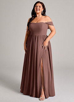 Azazie Calianna Bridesmaid Dresses Espresso A-Line Off the Shoulder Chiffon Convertible Dress image12