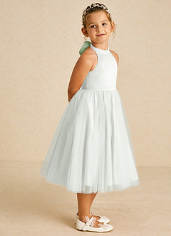 Azazie Dora Flower Girl Dresses Ivory Dusty Sage A-Line Bow Tulle Dress image3