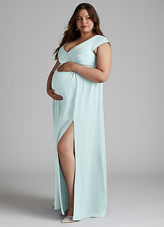 Azazie Allessia Robes de demoiselle d'honneur de maternité Robe Trapèze Plissée Longueur ras du sol Satin extensible image8