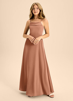 Azazie Anselie Junior Bronzer A-Line Off the Shoulder Stretch Satin Dress image3