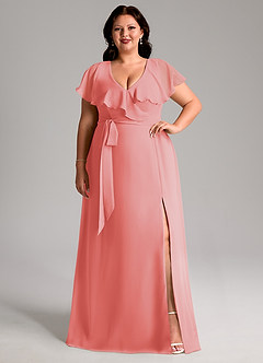 Azazie Lainey Bridesmaid Dresses Coral A-Line with Pockets Chiffon Dress image8