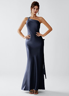 Stephanie Navy Luminous Satin Maxi Dress image2