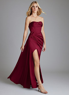 Azazie Amyra Bridesmaid Dresses Burgundy Mermaid Off the Shoulder Stretch Satin Convertible Dress image10