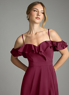 Azazie Lyra Bridesmaid Dresses Mulberry A-Line Off the Shoulder Stretch Satin Convertible Dress image11