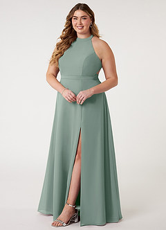 Azazie Clarice At-home Try On Dresses Agave A-Line Halter Chiffon Dress image11