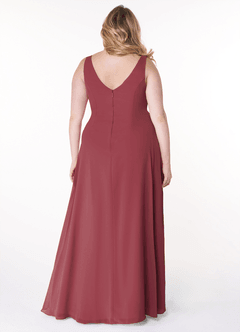 Azazie Kori Abiti da Damigella Abito A-Line in Chiffon Plissettato Merlot image7