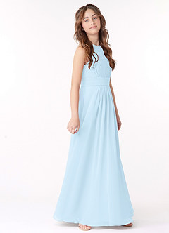 Azazie Bonnie Junior Sky Blue A-Line Pleated Chiffon Dress image2