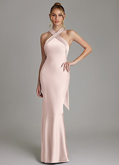 Azazie Reign Bridesmaid Dresses Blushing Pink Mermaid Pleated Stretch Satin Dress image1