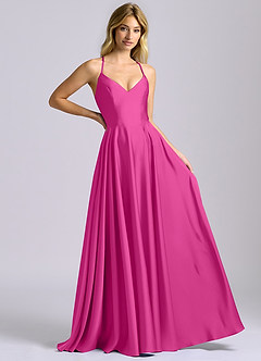 Azazie Truce Robes de demoiselle d'honneur Robe Trapèze en Satin extensible Fuchsia image6