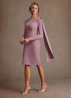 Azazie Merian 신부의 어머니 드레스 컬럼 주름진 스트레치 크레이프 무릎 길이 드레스 image1