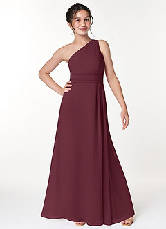 Azazie Cleo Junior A-Linie Plissee Chiffon Kleid Cabernetrot image4