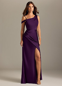 Azazie Madelyn Bridesmaid Dresses Grape Mermaid Off the Shoulder Stretch Satin Convertible Dress image9