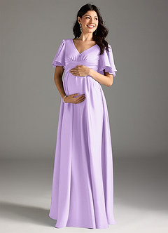 Azazie Verna Maternity Bridesmaid Dresses A-Line Ruched Stretch Satin Floor-Length Dress image3