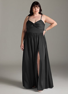 Azazie Zeya Robes de demoiselle d'honneur Robe Trapèze en Satin extensible Plissée Noir image9