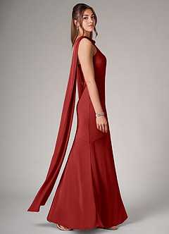 Azazie Kinsley Bridesmaid Dresses Pomegranate Mermaid Side Slit Stretch Satin Dress image6