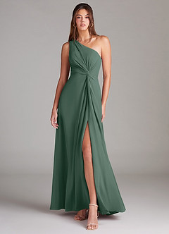 Azazie Brooke Bridesmaid Dresses Sea Moss A-Line One Shoulder Chiffon Dress image1
