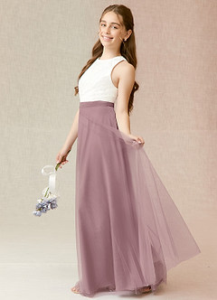 Azazie Albertine A-Line Lace Tulle Floor-Length Junior Bridesmaid Dress image3