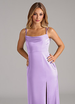 Azazie Callan Bridesmaid Dresses Lilac A-Line Pleated Stretch Satin Convertible Dress image7