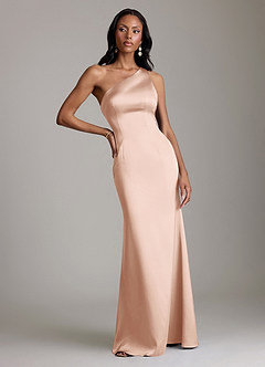 Azazie Voni Brudtärnklänningar Klä av Sjöjungfru i Stretch Satin Ena axeln Roséguld image5