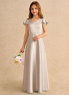 Azazie Nari Girls Formal Vente finale Robe Trapèze en Satin extensible avec manches Blushing Pink image3