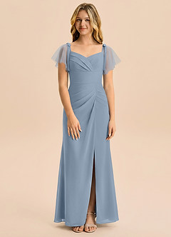 Azazie Indy Junior Dusty Blue Sheath Ruched Chiffon Dress image5