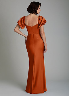 Azazie Lea Bridesmaid Dresses Burnt Orange Mermaid Off the Shoulder Stretch Satin Convertible Dress image2