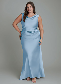 Azazie Kieryn Vestidos de damas de honor Vestido Azul Pálido de Satén Elástico de Corte Sirena con Plisado image7
