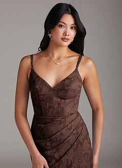 Azazie Leo Bridesmaid Dresses Ganache Sheath Pleated Floral Burnout Dress image5