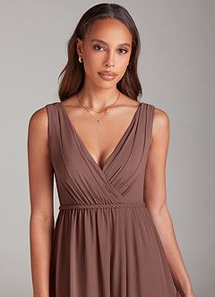 Azazie Tanicia Bridesmaid Dresses Espresso A-Line Pleated Chiffon Dress image5