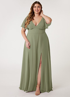 Azazie Kimber Bridesmaid Dresses Pistachio A-Line Flounce Sleeve Chiffon Dress image6