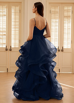 Carmencita Navy A-line Ruffles Prom Dress image8