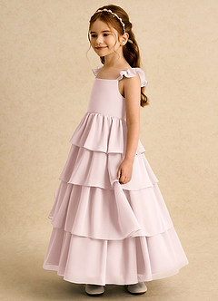 Azazie Boba Flower Girl Dresses Blushing Pink A-Line Square Neckline Chiffon Dress image7