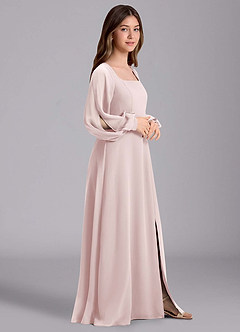 Azazie Bondi Junior Vestido de Rosa Rubor de Gasa de Corte en A con Blusón image4