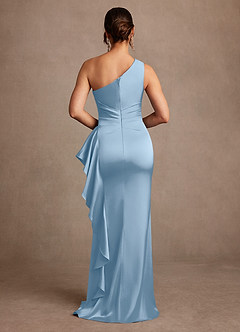 Azazie Yvette Mother of the Bride Dresses Powder Blue Sheath One Shoulder Stretch Satin Dress image2