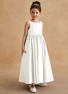 Azazie Bettie Flower Girl Dresses Ivory A-Line Bow Matte Satin Dress image4