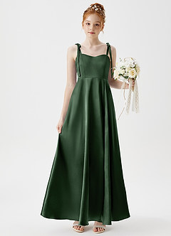 Azazie Rosey Junior A-Linie Herzausschnitt Metallischer Satin Kleid Eukalyptus image1