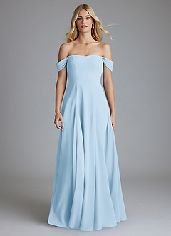 Azazie Seriana Robes de demoiselle d'honneur Robe Trapèze en Mousseline de soie Épaule décolletée Bleu Ciel image5