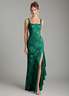 Azazie Veronica Bridesmaid Dresses Emerald Mermaid Pleated Floral Jacquard Burnout Dress image1