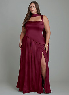 Azazie Stephanie Brautjungfernkleider A-Linie Plissee Stretch-Satin Kleid Maulbeerrot image14