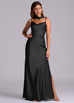 Azazie Yazmine Final Sale Black Mermaid Pleated Stretch Satin Dress image3