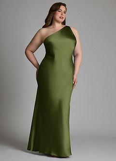 Azazie Juniper Bridesmaid Dresses Olive Mermaid One Shoulder Stretch Satin Dress image10