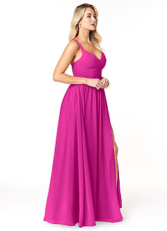 Azazie Chanel Abiti da Damigella Abito A-Line in Chiffon Plissettato Fucsia image4