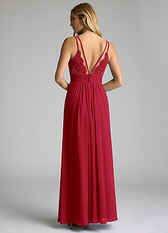 Azazie Maren Allure Robes de demoiselle d'honneur Robe Trapèze en Mousseline de soie Col V dentelle Écarlate image5