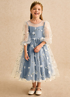 Azazie Elowen Sukienki dla dziewczynek sypiących kwiaty Linia A Dekolt w kształcie serca Sznurówka Długość herbaty Sukienka image5