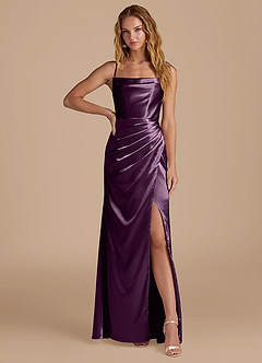 Azazie Marzia Bridesmaid Dresses Plum Mermaid Pleated Metallic Satin Dress image1
