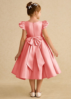 Azazie Pearl Flower Girl Dresses Coral Ball-Gown Pleated Matte Satin Dress image2