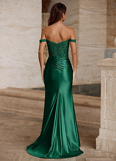 Wrentino Verde Oscuro Vestido de fiesta de satén con apliques bordados image2