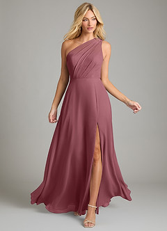 Azazie Phaedra Bridesmaid Dresses Desert Rose A-Line One Shoulder Chiffon Dress image3